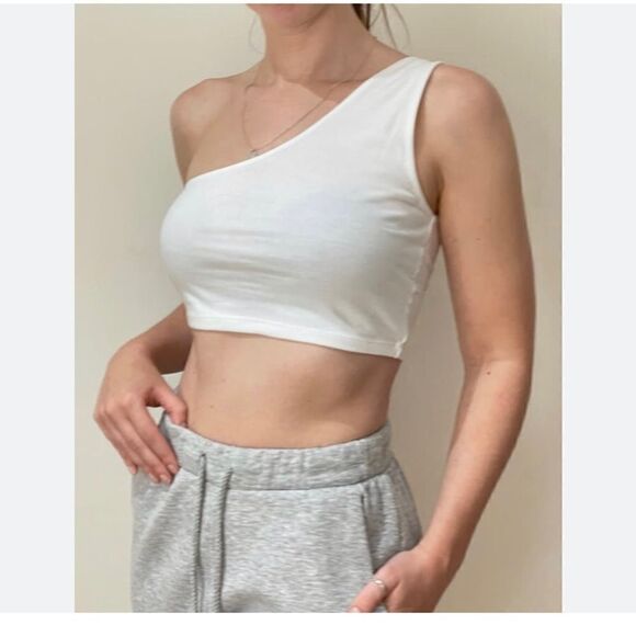 Fashion nova size S/M white one shoulder crop tank Women’sl - Picture 1 of 12
